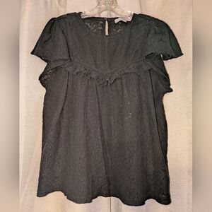 LOFT Black Lace Short Sleeve Blouse